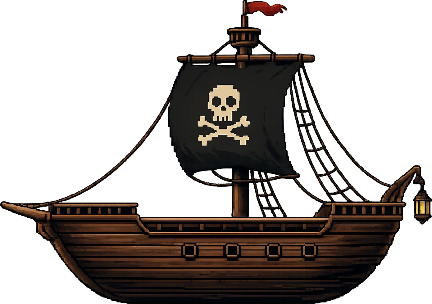 A ship of pirates sailing toward the horizon